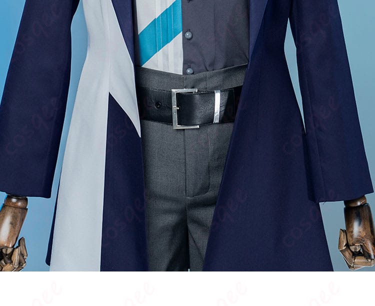 腰ベルトの装飾ディテール、KAITOコスプレ衣装の洗練されたデザイン。