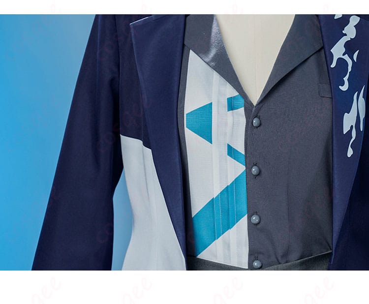 衣装の襟元の詳細、KAITOの特徴的なデザインが忠実に再現されています。