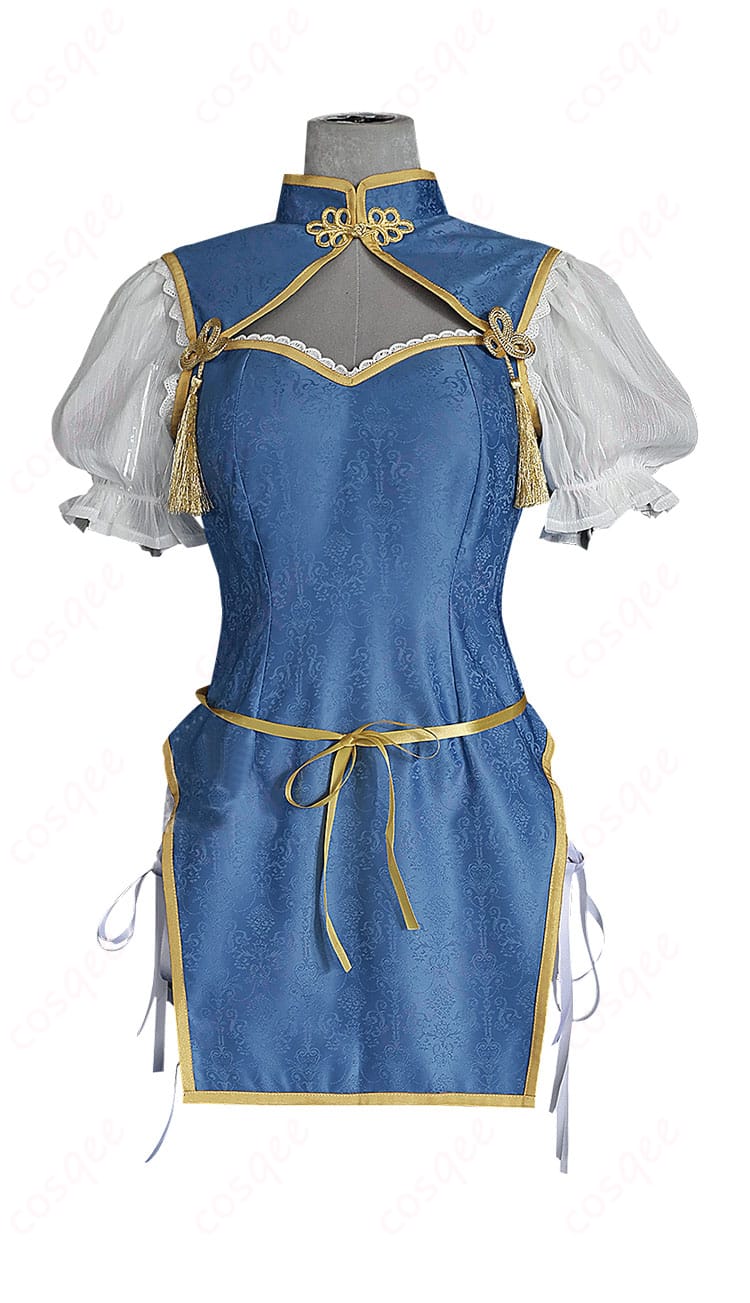 ルーシィ・ハートフィリア コスプレ衣装(チャイナドレス)の正面画像。鮮やかなデザインと細かいディテールが特徴。