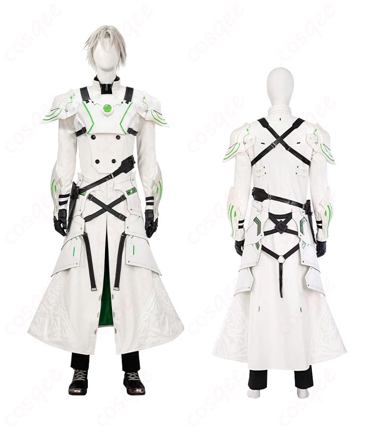 セフィロス コスプレ衣装の正面と背面の詳細。美しいデザインと精緻な刺繍が特徴の衣装です。