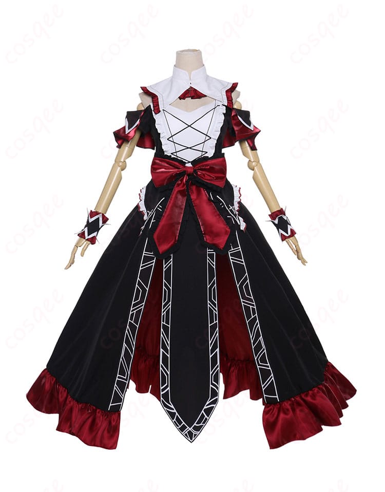 商品正面の時崎狂三のコスプレ衣装詳細。正確なデザインで再現された衣装。