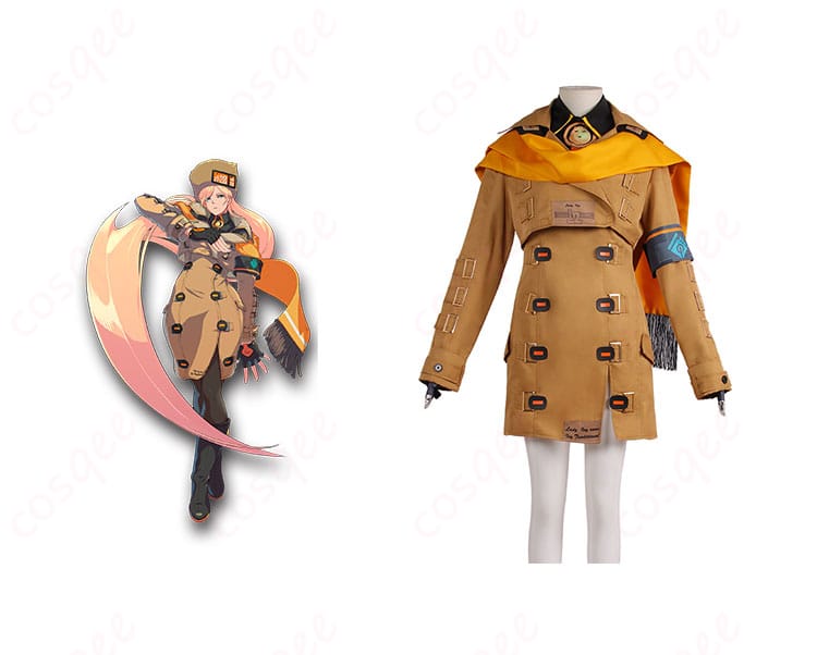 GUILTY GEAR -STRIVE- ミリア=レイジ コスプレ衣装 正面とキャラクターの組み合わせ画像。高再現度で魅力的なビジュアルをお楽しみください。