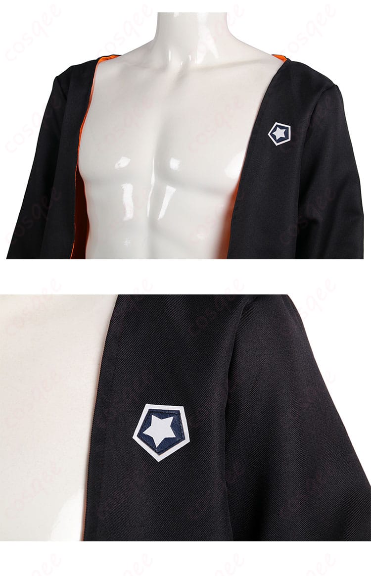 胸前の装飾と衣袖の細部 - ハッピーケイオスコスプレ衣装の胸部と袖のディテール