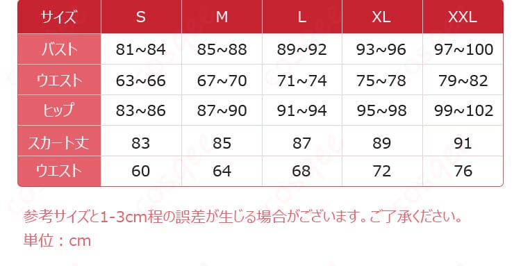 サイズと寸法対応データ画像|サイズガイドと寸法の対応を示す画像