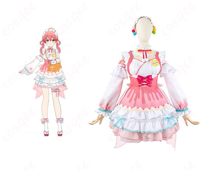 商品正面とさくらみこキャラクターのコスプレ衣装写真