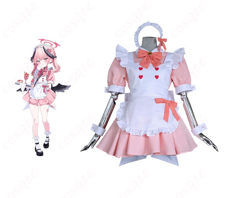ブルーアーカイブ 下江コハル コスプレ衣装 メイド服とキャラクターの正面ショット。コスプレ通販で購入可能。