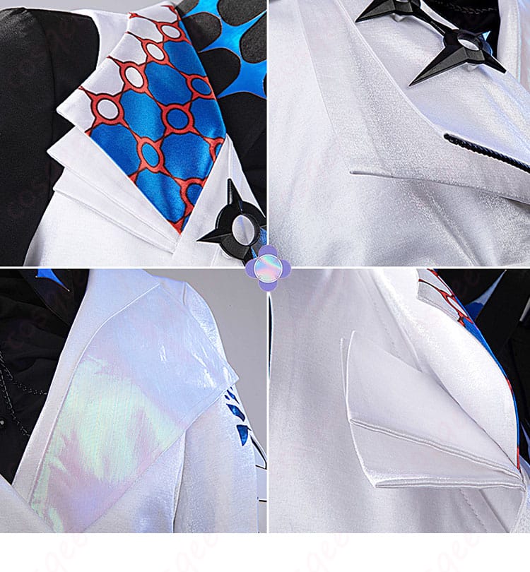 衣領装飾細節図。繊細な襟の刺繍と装飾が、キャラクターの特徴を再現。