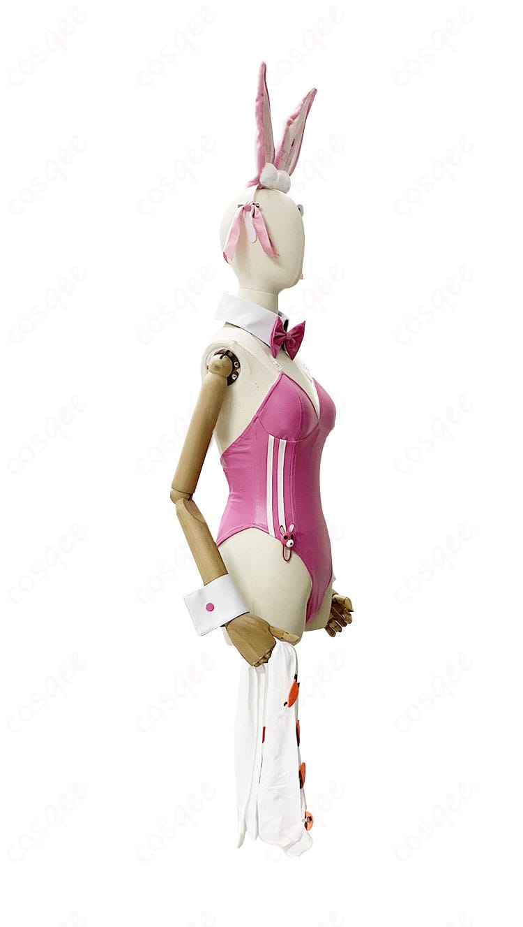 アリス ワンダーランドバニー コスプレ衣装 右側のディテール、衣服の縫製、素材感