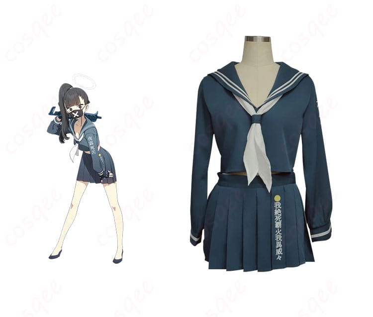 ブルーアーカイブ スケバン コスプレ衣装 セーラー服 キャラクターとのコラボショット。高再現度のデザインが特徴です。