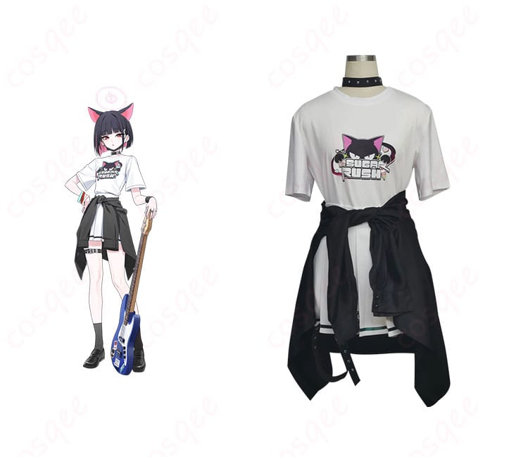 商品正面と杏山カズサキャラクターのコスプレ衣装が一緒に映った写真。シュガーラッシュ衣装の詳細が分かるショット。コスプレ衣装の魅力をチェック!