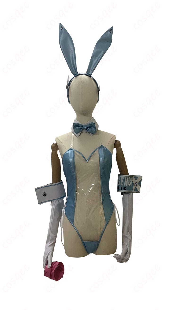 メアリーの「メディカルラビット」バニーガールコスプレ衣装の正面図。細部まで忠実に再現されたデザインが魅力的です。