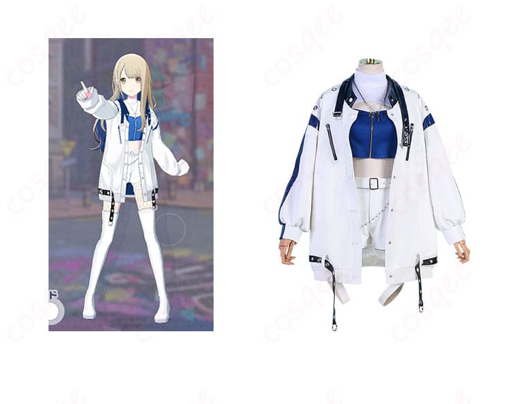 プロジェクトセカイ 小豆沢こはね コスプレ衣装 すべて受け止めて ライブ衣装 キャラクターと一緒に着用した正面画像。高再現度でリアルなディテールを確認!コスプレ愛好者必見