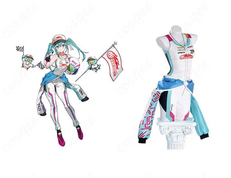初音ミク レーシングミク KYOJO CUP 2024Ver. コスプレ衣装 - 役柄とのコラボ画像。レーシングミクの魅力を引き立てる衣装です。