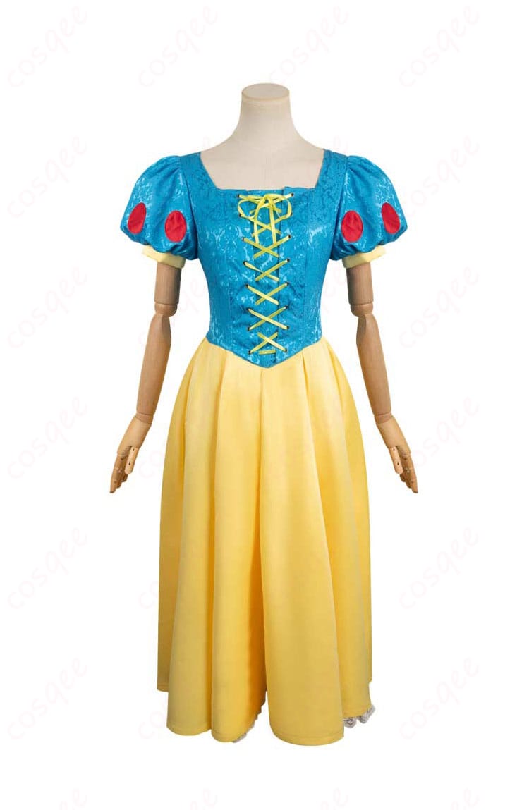 ディズニー 白雪姫 コスプレ衣装の正面画像。高再現度のワンピースとカチューシャが特徴。コスプレ通販で購入可能。