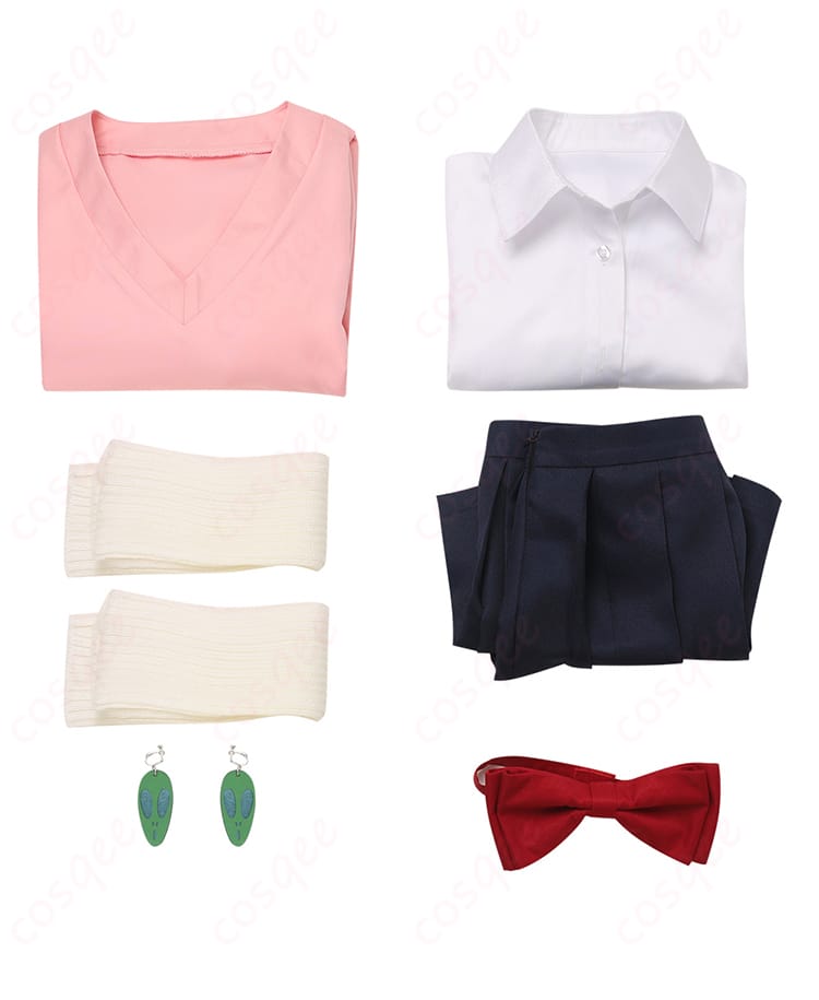 コスプレ衣装セット内容の画像。セットに含まれるすべてのアイテムが見えます。