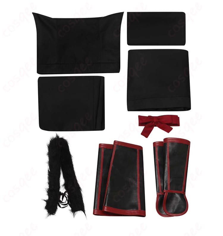 ダンジョン飯 イヅツミ(オーク) コスプレ衣装のセット内容を展示した画像。衣装全体と小物がセットに含まれていることが分かります。