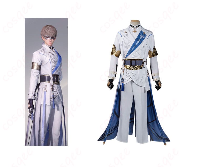 商品正面とキャラクターセイヤのコスプレ衣装の全体像|忠実再現、月影ハンターコスプレ衣装