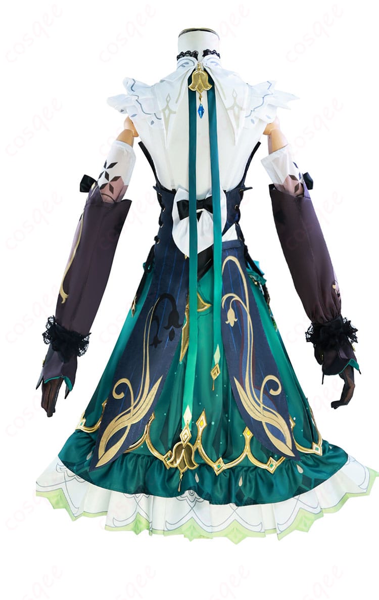 商品背面の画像、エミリエ(調香師)コスプレ衣装の背面デザインと装飾が鮮明に見える画像。