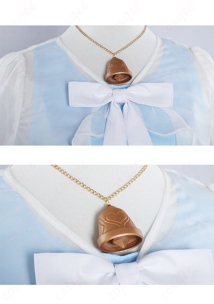 甘雨(カンウ)の衣装の白い蝶結びと衣装の襟のディテール。美しい装飾が精緻に仕上げられています。