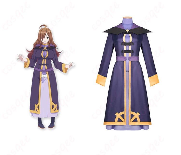 商品正面とキャラクターウィズのコスプレ衣装が一緒に写っている画像。ウィズの服装と特徴的な装飾が忠実に再現されています。