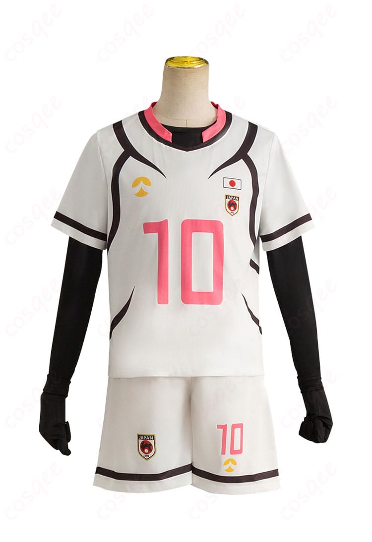 商品の正面図。ブルーロック 糸師冴 コスプレ衣装 U-20サッカーウェア、ディテールにこだわったデザイン。