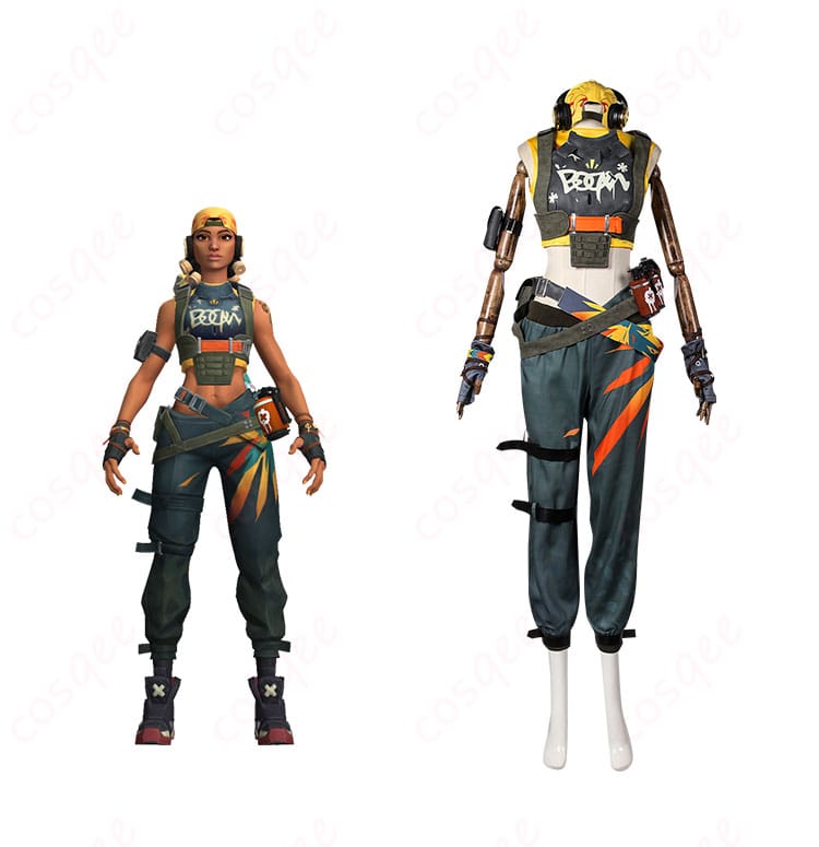 商品正面とレイズ(Raze)キャラクターを組み合わせたコスプレ衣装の画像|VALORANT コスプレ衣装