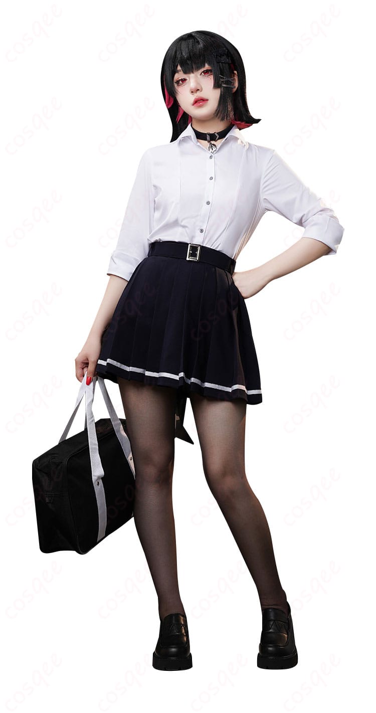 ゼンレスゾーンゼロ エレン・ジョー 制服 コスプレ衣装の人物着用正面画像。キャラクターになりきれるクオリティの高さを実感!