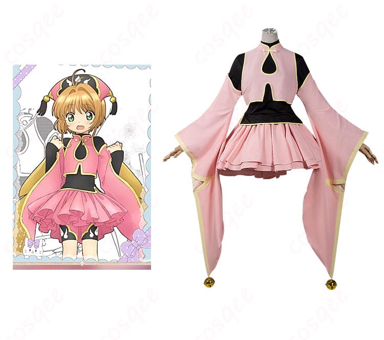 カードキャプターさくら 木之本桜 コスプレ衣装 正面とキャラクターの合わせ写真