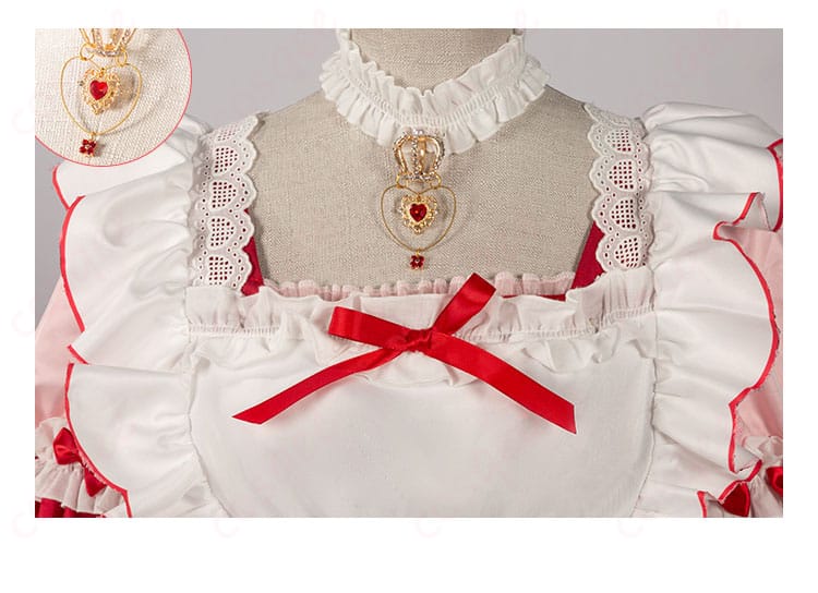 アークナイツ ゴールデングロー コスプレ衣装の装飾ディテール。衣装に施された精緻な刺繍と花柄模様がしっかりと見える画像。