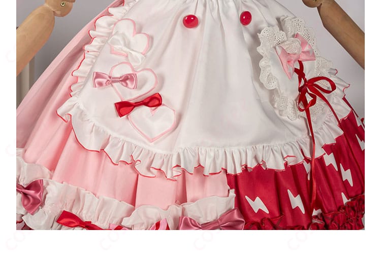 ゴールデングロー コスプレ衣装のスカート装飾ディテール。キュートなデザインのスカートが全体のイメージを完成させます。