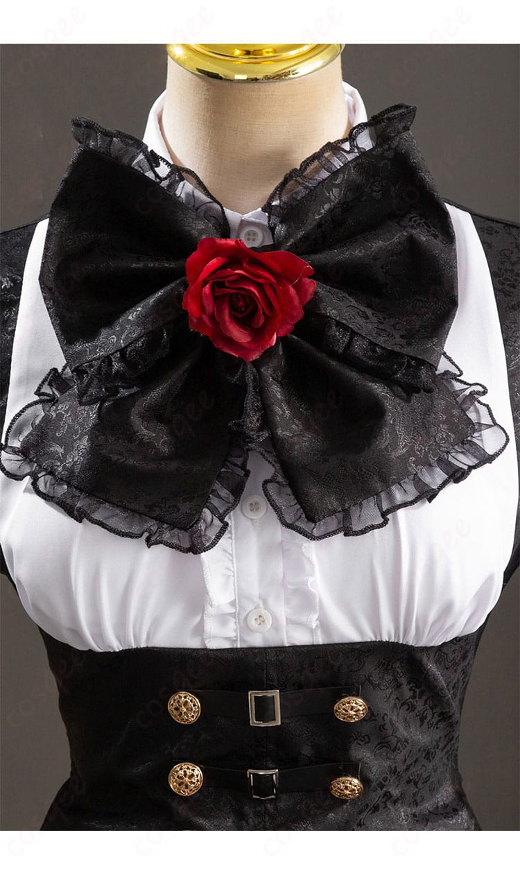 蝶の花飾りがついたコスプレ衣装のリボン、可愛さと豪華さが際立つ