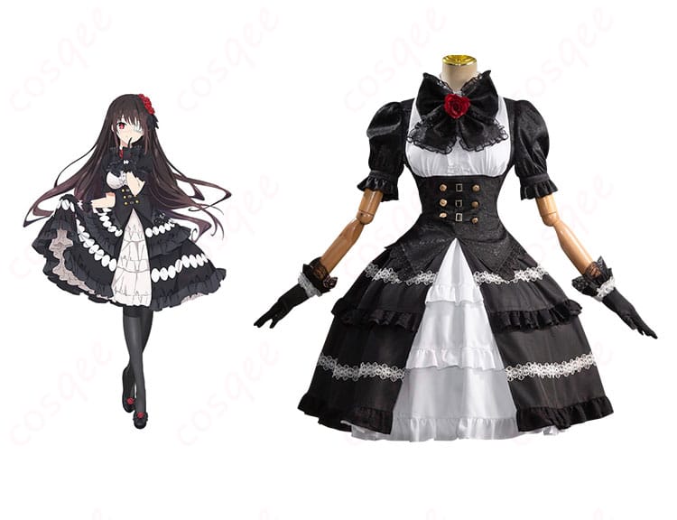 商品正面とキャラクター時崎狂三を組み合わせたコスプレ衣装