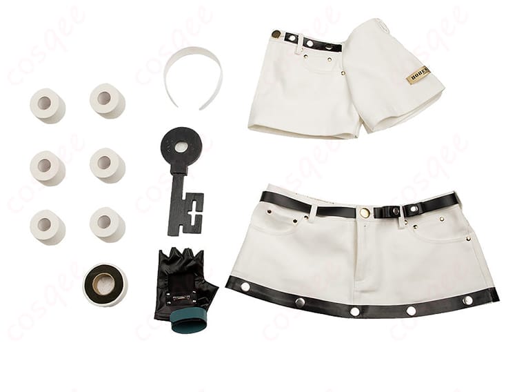 コスプレ衣装のセット内容を示す画像。A.B.Aのフルセットコスプレ衣装の詳細内容を表示。