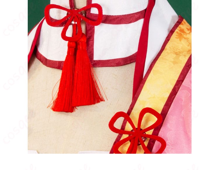 朝武芳乃 巫女姫様 コスプレ衣装の襟の装飾詳細画像。豪華で精密な刺繍。