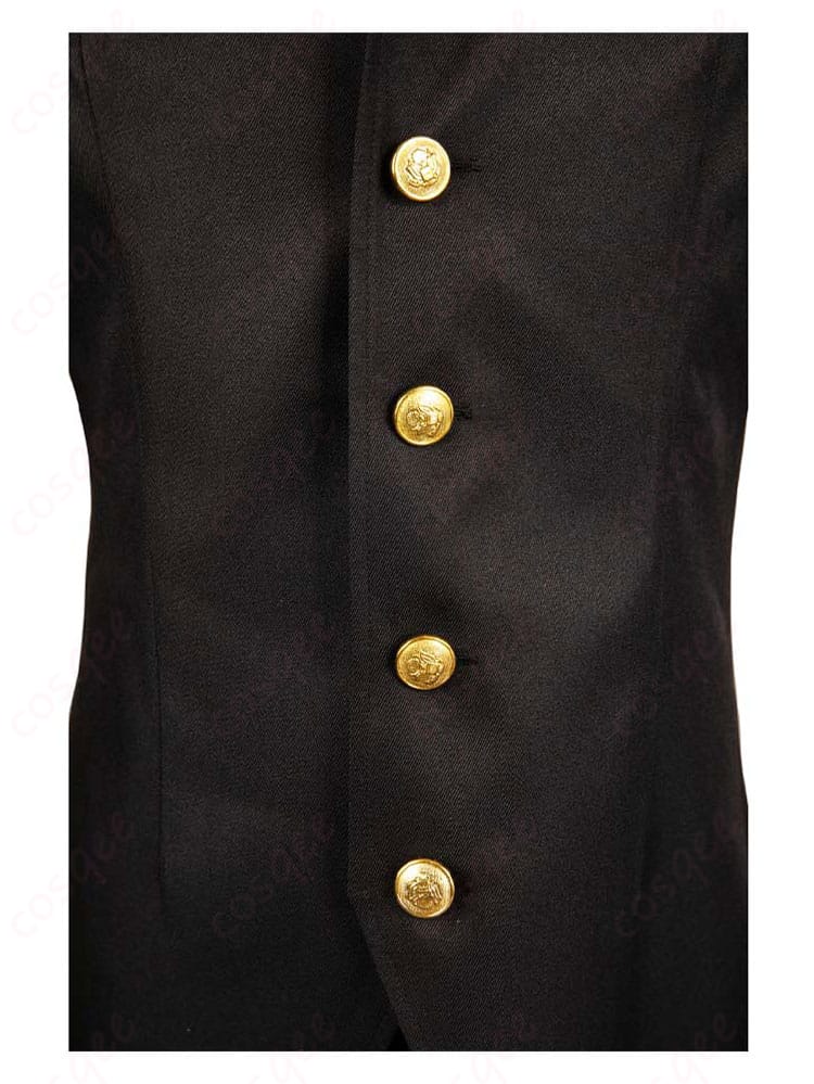 コートの門襟部分に施されたボタンのディテール。高倉健(オカルン)の衣装にぴったりな装飾。