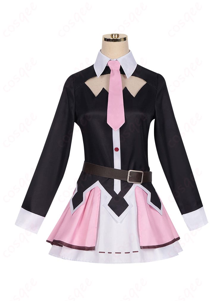 ゆんゆん コスプレ衣装の正面図。詳細なデザインと花柄の刺繍が特徴的です。