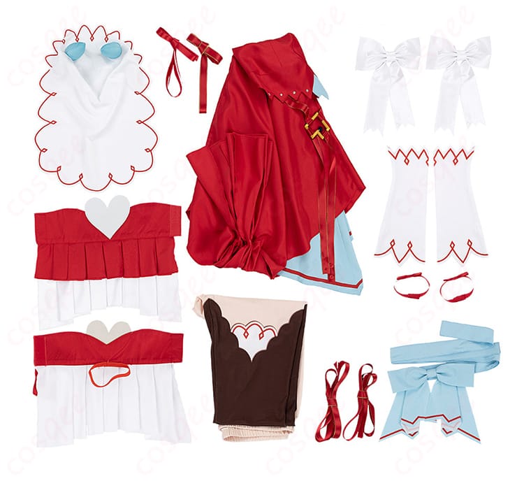 ウマ娘 プリティーダービー スティルインラブ コスプレ衣装 セット内容の展示画像。ワンピース、髪飾り、タイツなど、全てのアイテムが揃っています。