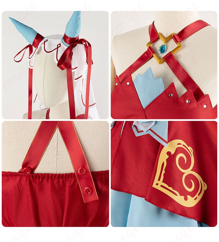 ウマ娘 プリティーダービー スティルインラブ コスプレ衣装 頭飾りと衣襟のデザイン細部。キャラクターの特徴的なスタイルを忠実に再現。