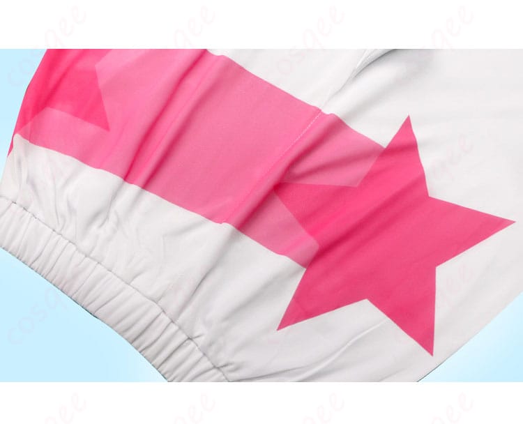 アイカツ!スクールジャージコスプレ衣装のパンツ部分の装飾の詳細画像。縁取りや刺繍の細部が見えます。