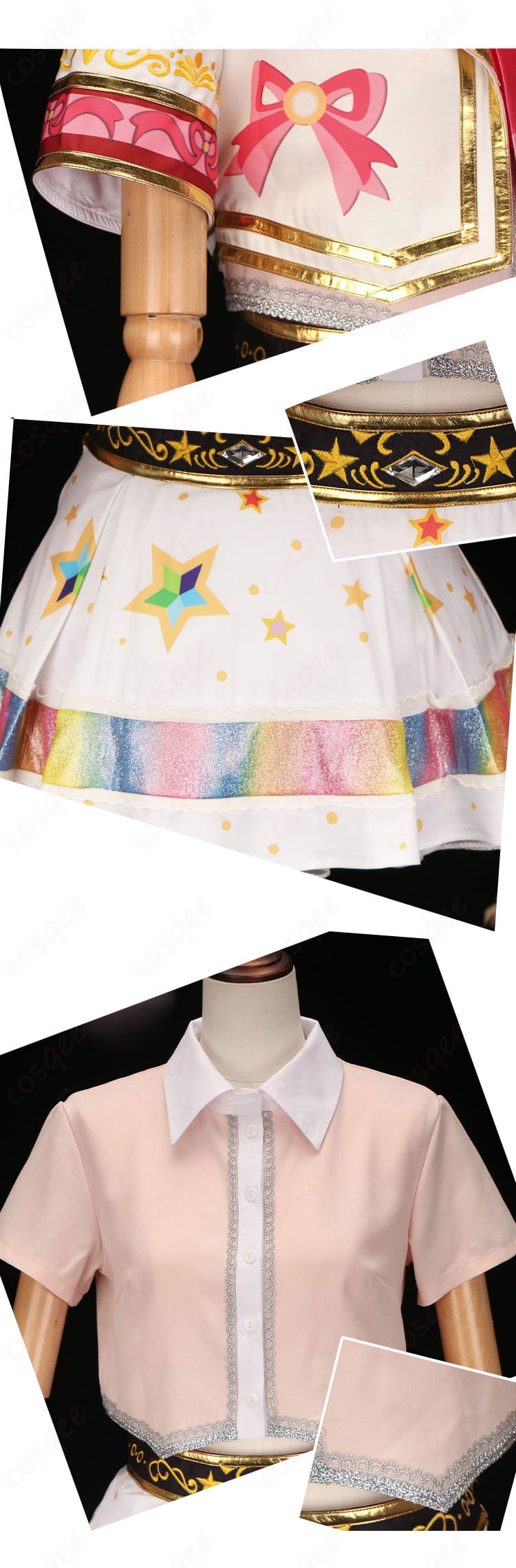 アイカツオンパレード! 星宮いちご コスプレ衣装の細部、装飾部分に焦点を当てた画像。