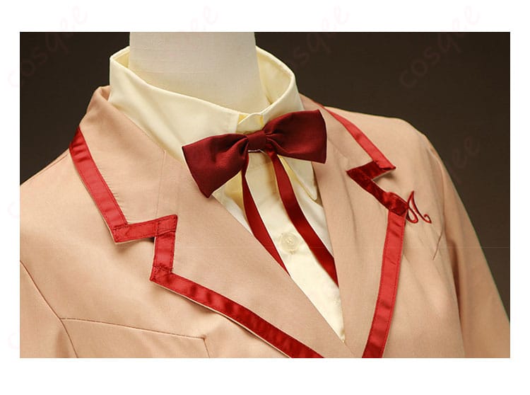 天野いちごコスプレ衣装のリボン装飾の細部。高品質な素材で作られたリボンが特徴。