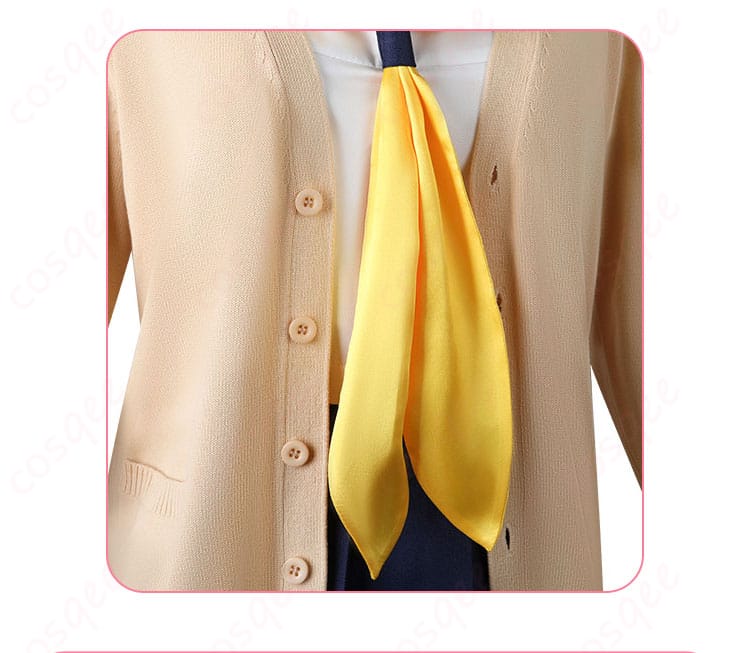 領帯装飾の細部。衣装の特徴的なアクセントとして、キャラクターの個性を引き立てます。