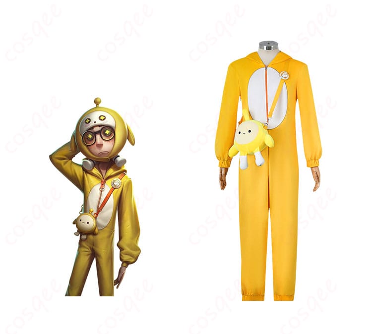 幸運児(キラくん)コスプレ衣装の正面とキャラクターのコラボ画像。エギーパーティーコラボ衣装の忠実再現。