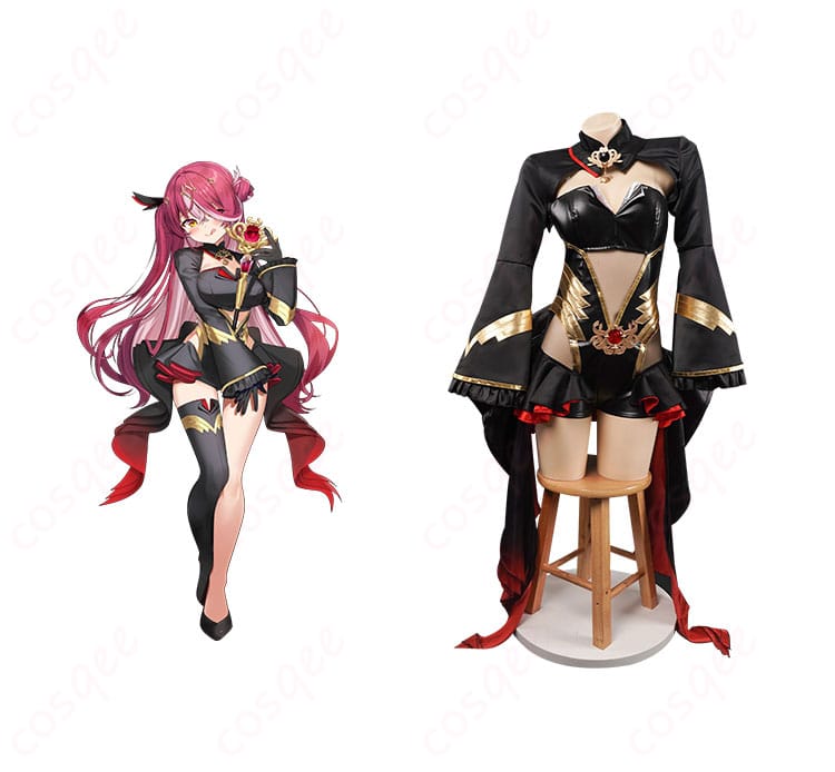 商品正面とキャラクター人物を合わせたコスプレ衣装の写真。宝鐘マリンの魔法少女コスプレ衣装。