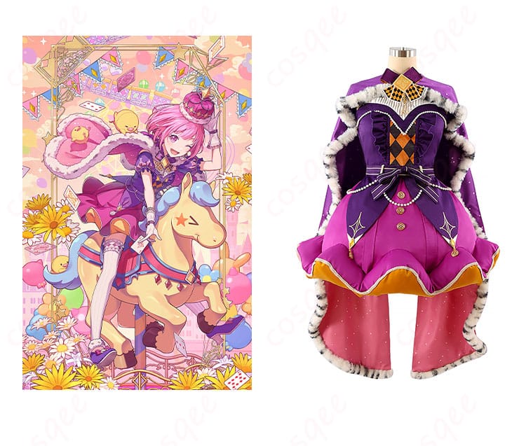 プロジェクトセカイ 鳳えむ コスプレ衣装 正面とキャラクターの比較画像。衣装のディテールがよくわかります。