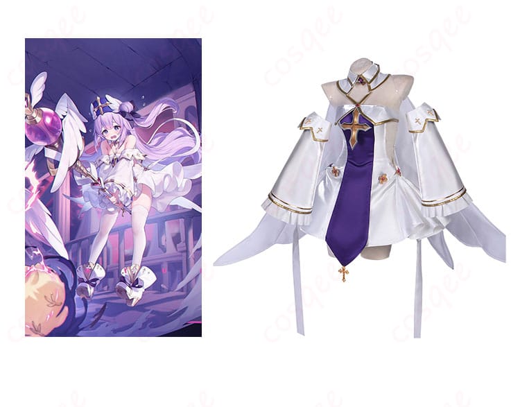 アズールレーン ユニコーン コスプレ衣装 正面とキャラクターとの比較写真。高再現度のホワイト・マイ・エンジェル衣装。