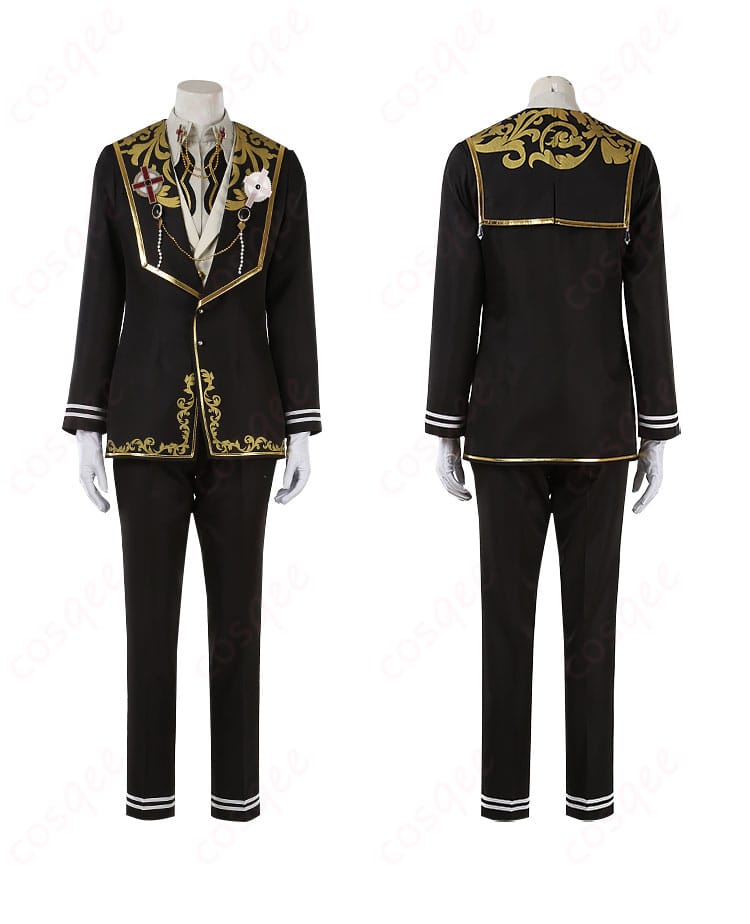 コスプレ衣装の前後の装飾詳細、細部まで再現されたデザイン。