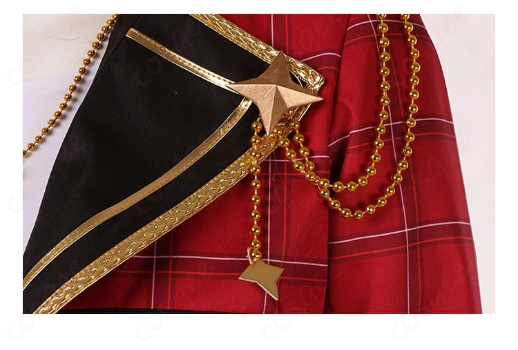 衣領装飾細部の画像。衣更真緒の衣装の繊細な襟装飾がクローズアップされています。