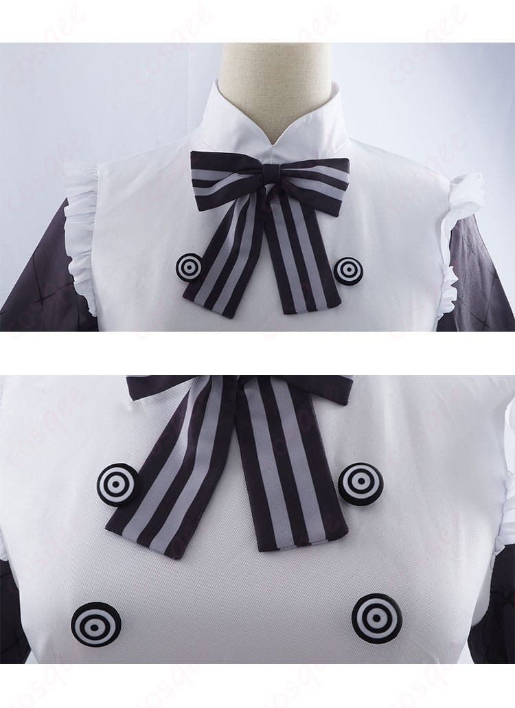 一伊那尓栖のコスプレ衣装、蝶ネクタイと衣襟の美しい装飾、ディテールにこだわり。