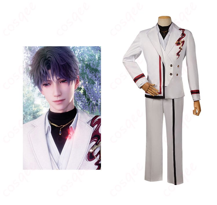 恋と深空 ホムラ(焰)のコスプレ衣装。キャラクターとのコラボ写真。